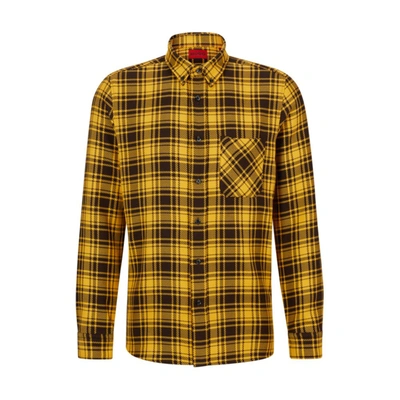 Shop Hugo Relaxed-fit Shirt In Checked Cotton Flannel In Yellow
