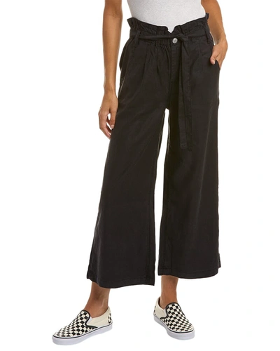 Shop Hudson Jeans Cropped Wide Leg Linen-blend Trouser In Black
