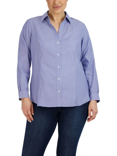 Shop Jones New York Plus Size Striped Easy-care Button-up Shirt In Purple