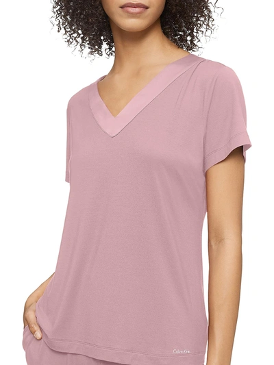 Shop Calvin Klein Womens Satin Trim V Neck T-shirt In Pink