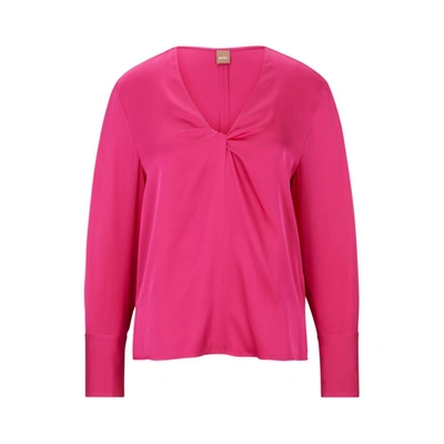 Shop Hugo Boss Regular-fit Blouse In Stretch Silk With Twist Front In Pink