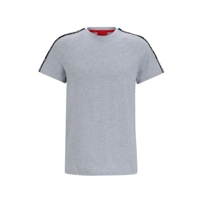 Shop Hugo Relaxed-fit T-shirt In Stretch Cotton With Logo Tape In Grey