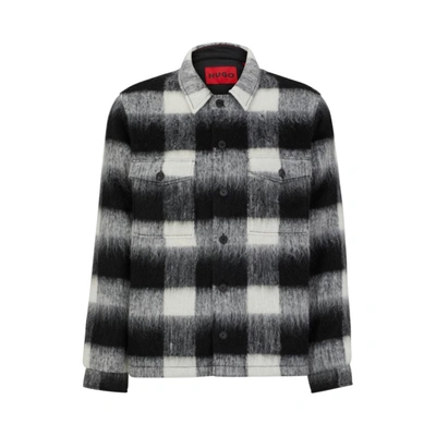 Shop Hugo Oversize-fit Overshirt In Glen-check Wool-effect Fabric In White