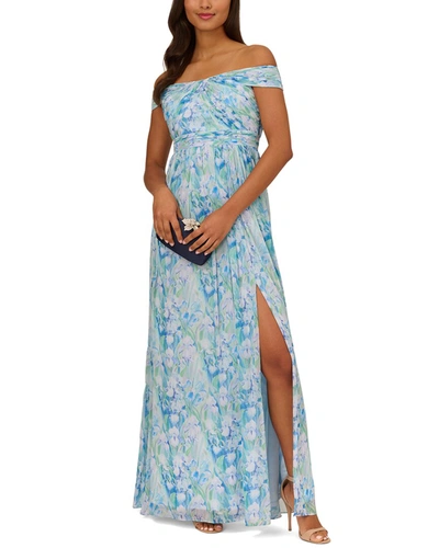 Shop Adrianna Papell Soft Off The Shoulder Maxi Dress In Blue