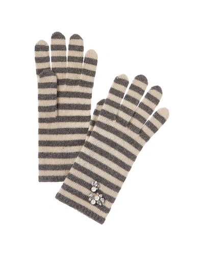Shop Portolano All Over Striped Cashmere Gloves In Grey