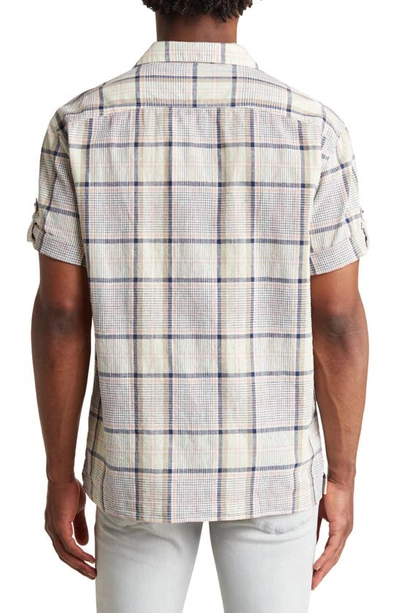Shop Scotch & Soda Short Sleeve Organic Cotton & Linen Button-up Camp Shirt In 6044-blue/multi Check