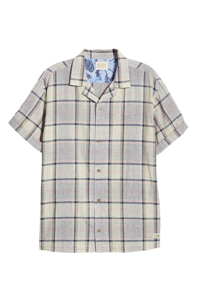 Shop Scotch & Soda Short Sleeve Organic Cotton & Linen Button-up Camp Shirt In 6044-blue/multi Check