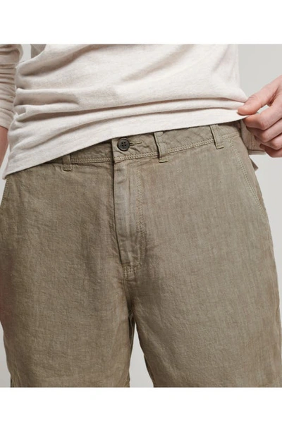 Shop Superdry Studios Overdyed Linen Shorts In Washed Khaki