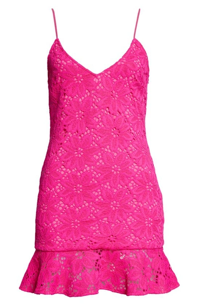 Shop Rotate Birger Christensen Flounce Hem Lace Slipdress In Pink Glo