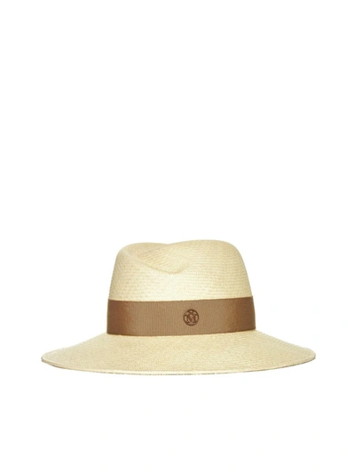 Maison Michel Beige Straw Charles Fedora Hat In Beige