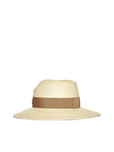 Maison Michel Beige Straw Charles Fedora Hat In Beige