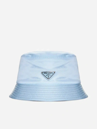 Shop Prada Logo-plaque Re-nylon Bucket Hat In Sky Blue