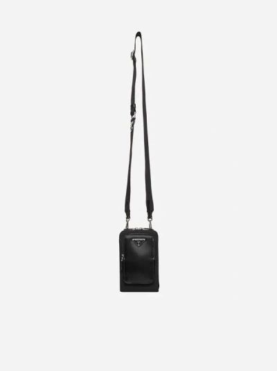 Shop Prada Leather And Re-nylon Crossbody Bag In Black