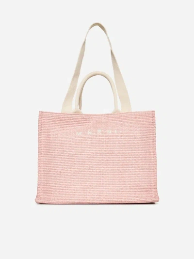 Shop Marni Basket Raffia Large Tote Bag In Light Pink