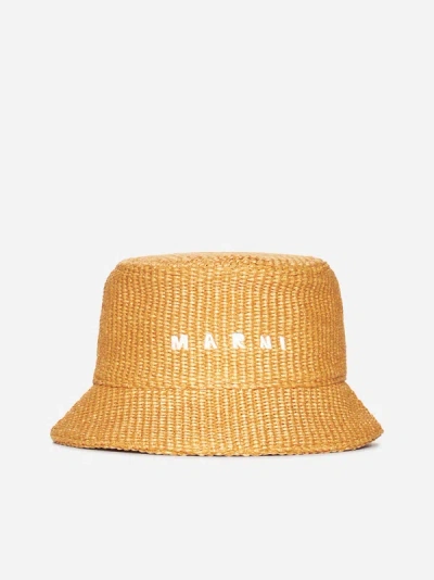 Shop Marni Raffia Bucket Hat In Nectarne