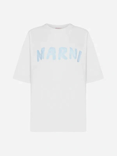 Shop Marni Logo Cotton Oversized T-shirt In Lily White