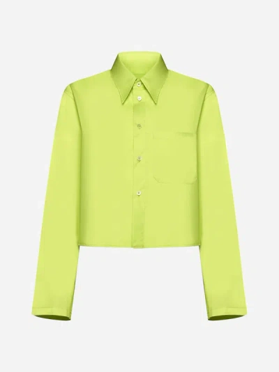 Shop Mm6 Maison Margiela Cotton Cropped Shirt In Neon Green