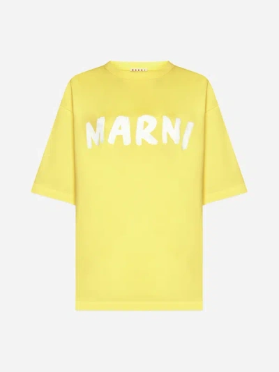 Shop Marni Logo Cotton Oversized T-shirt In Lemon Yellow