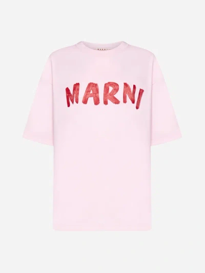 Shop Marni Logo Cotton Oversized T-shirt In Cinder Rose