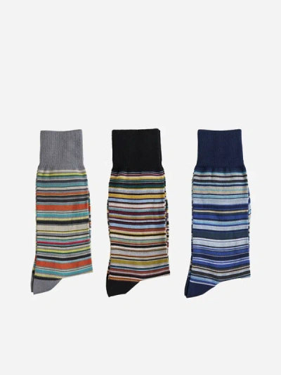 Shop Paul Smith Set Of 3 Striped Cotton Blend Socks In Multicolor