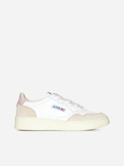 Shop Autry Medalist Leather And Suede Sneakers In White,blush Pink