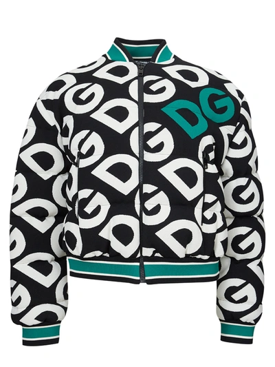 Shop Dolce & Gabbana Black And White Quilted Bomber Jacket With Logo