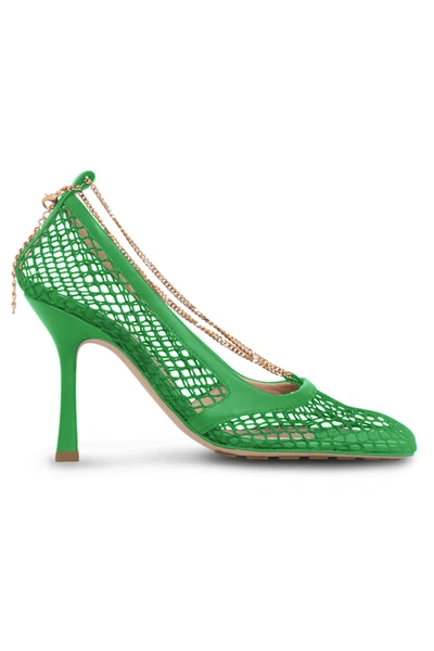 Shop Bottega Veneta Stretch Mesh And Leather 90mm Pumps | Parakeet In Green