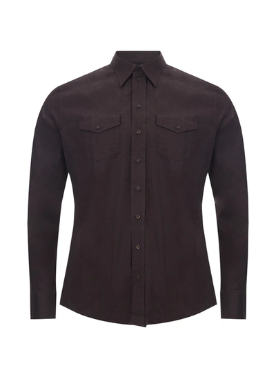 Shop Dolce & Gabbana Dark Brown Cotton Shirt With Pockets