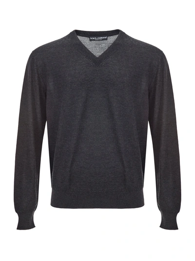 Shop Dolce & Gabbana Dark Grey V-neck Cashmere Sweater In Gray
