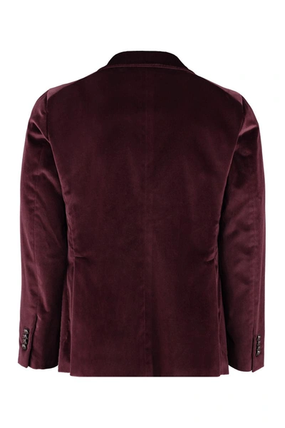 Shop Tagliatore Single-breasted Velvet Jacket In Burgundy