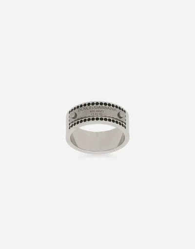 Dolce & Gabbana Logo-plaque Rhinestone-embellished Band Ring In Red