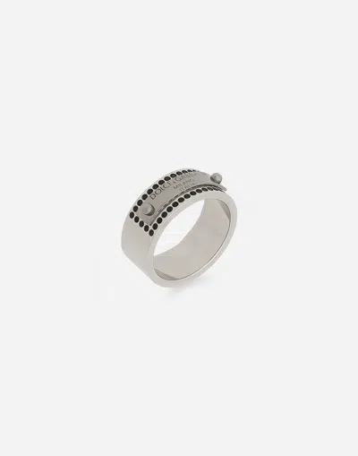 Dolce & Gabbana Logo-plaque Rhinestone-embellished Band Ring In Red