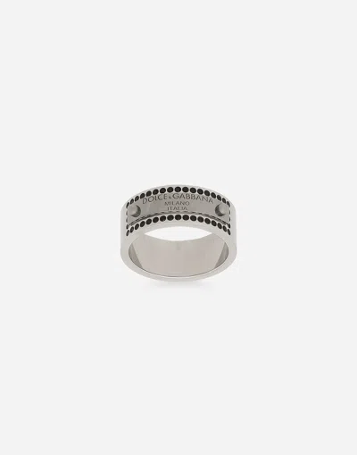 Dolce & Gabbana Logo-plaque Rhinestone-embellished Band Ring In Red