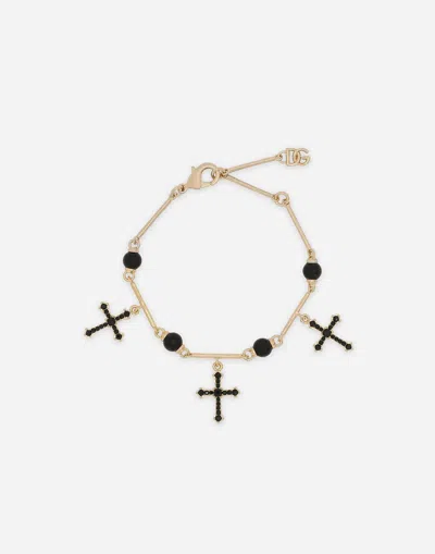 Dolce & Gabbana Dolce&gabbana Dna Crystal Cross Charm Bracelet In ゴールド