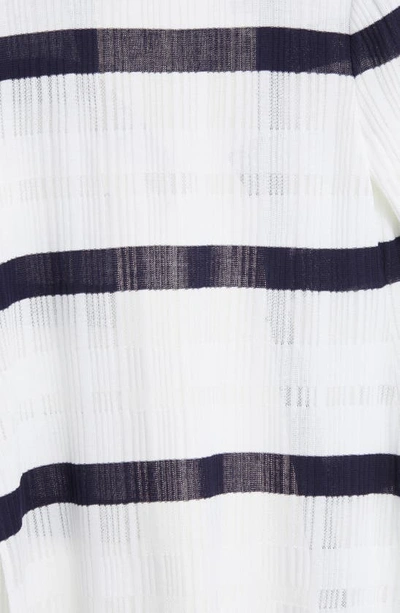 Shop Ming Wang Rib Stripe Sheer Knit Jacket In White/ Indigo