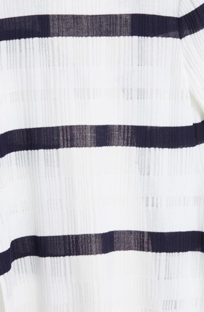Ming Wang Rib Stripe Sheer Knit Jacket In White/ Indigo
