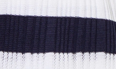 Ming Wang Rib Stripe Sheer Knit Jacket In White/ Indigo