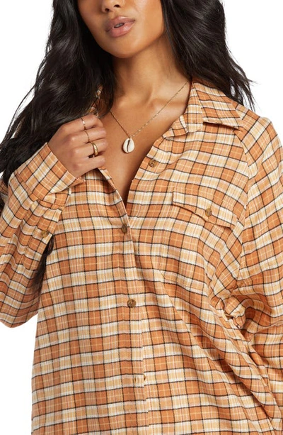 Shop Billabong Best Time Plaid Flannel Shirt In Toffee
