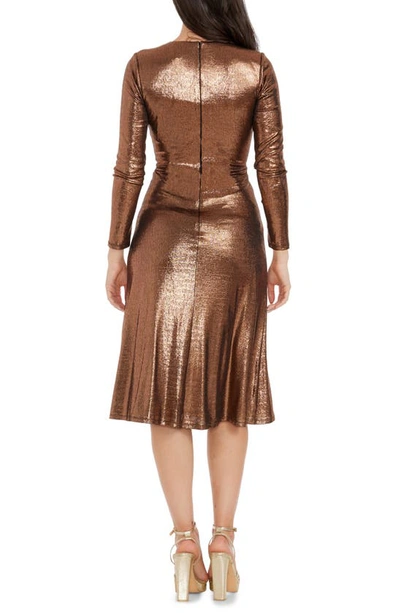 Shop Dress The Population Daria Metallic Long Sleeve Fit & Flare Dress In Bronze