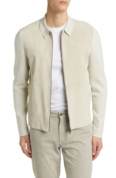 Shop Ted Baker Pieter Mixed Media Zip Jacket In Taupe
