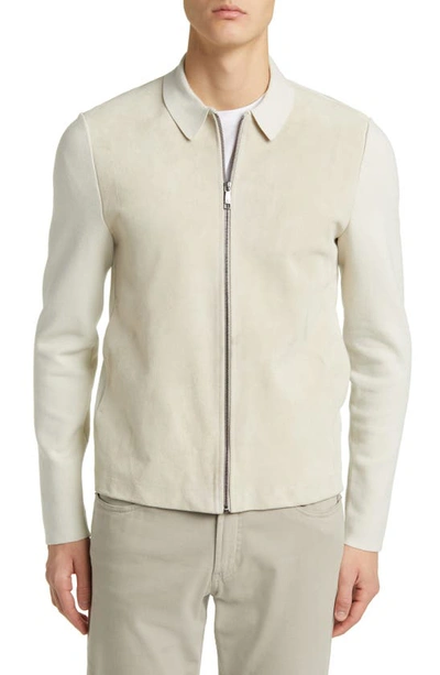 Shop Ted Baker Pieter Mixed Media Zip Jacket In Taupe
