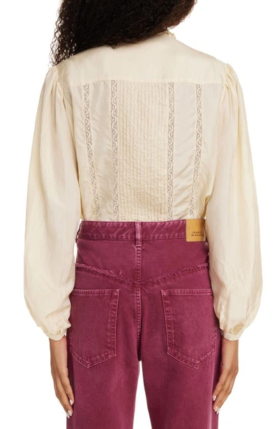 Shop Isabel Marant Zayen Pleated Balloon Sleeve Lace Button-up Shirt In Vanilla