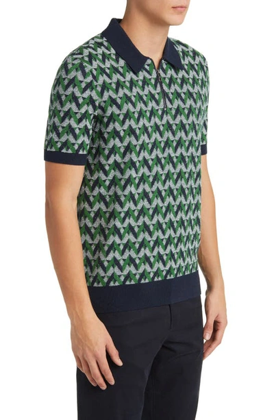 Shop Ted Baker Mitford Jacquard Quarter Zip Polo In Green