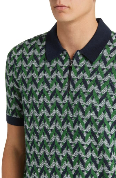 Shop Ted Baker Mitford Jacquard Quarter Zip Polo In Green