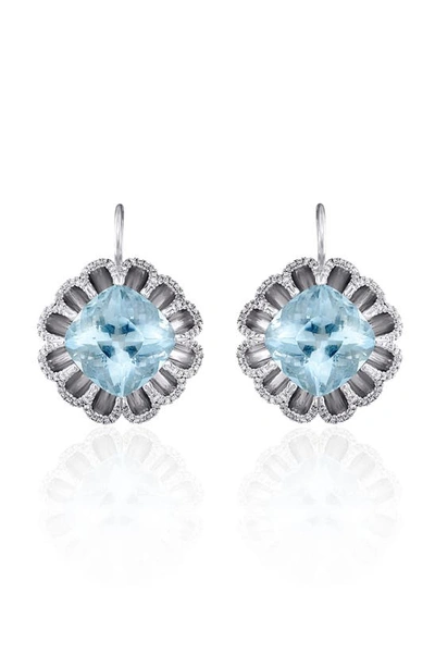 Shop Mindi Mond Floating Aquamarine & Diamond Drop Earrings In White/ Diamond/ Aquamarine