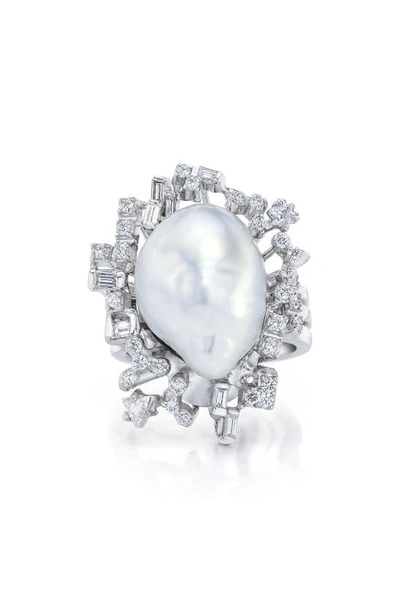 Shop Mindi Mond South Sea Baroque Pearl & Diamond Ring In White Gold/ Diamond/ Pearl