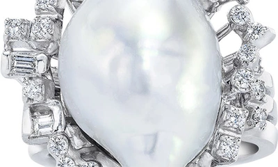 Shop Mindi Mond South Sea Baroque Pearl & Diamond Ring In White Gold/ Diamond/ Pearl