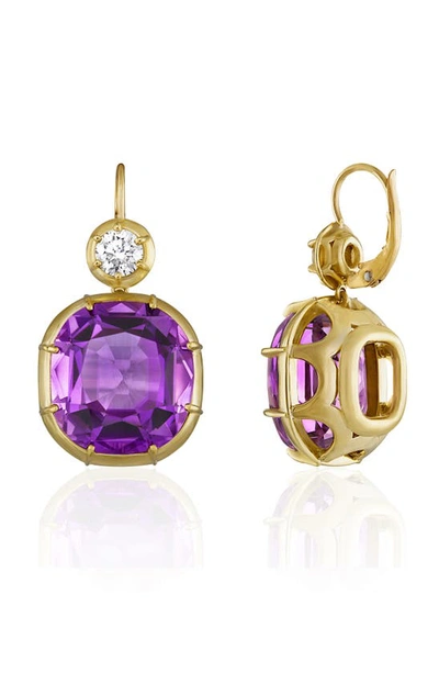 Mindi Mond Imperial Amethyst & Diamond Drop Earrings In Gold/ Diamond/ Amethyst