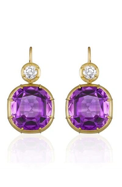 Shop Mindi Mond Imperial Amethyst & Diamond Drop Earrings In Gold/ Diamond/ Amethyst