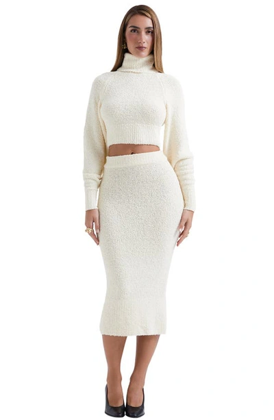 House Of Cb Women's Cream Soft Boucle Mishka Bouclé Knitted Midi Skirt In Cream